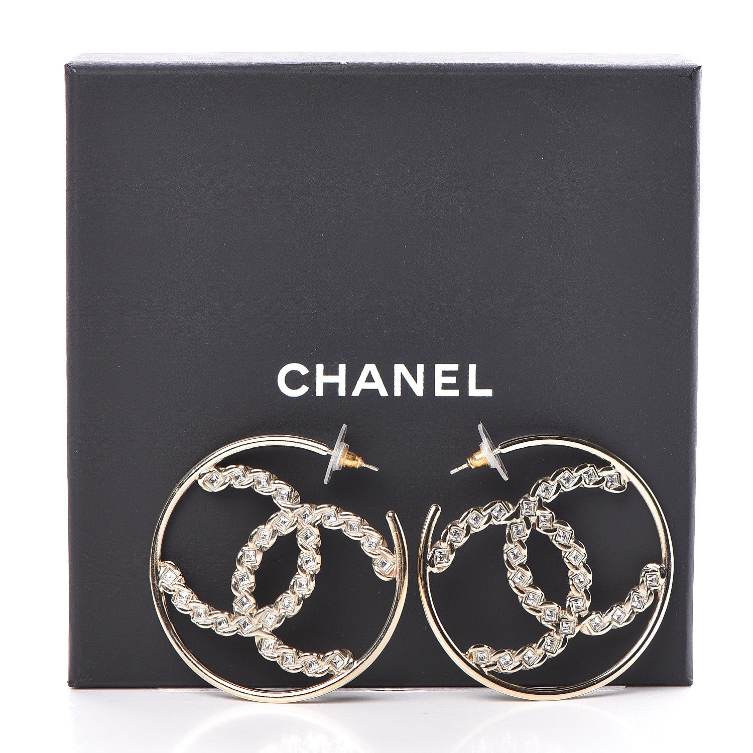 Chanel Crystal CC Hoop Earrings Gold 4 of 4