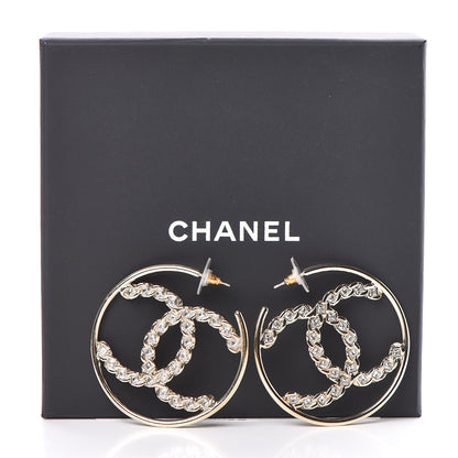 Chanel Crystal CC Hoop Earrings Gold 4 of 4