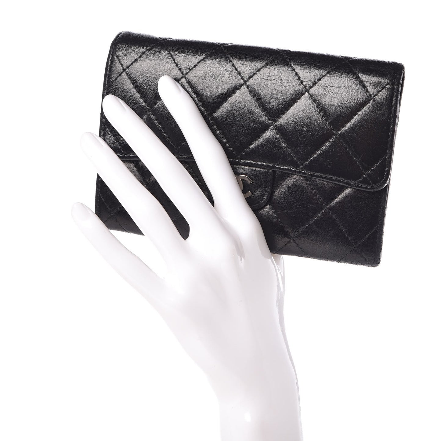 Lambskin Quilted Small Flap Wallet Black
