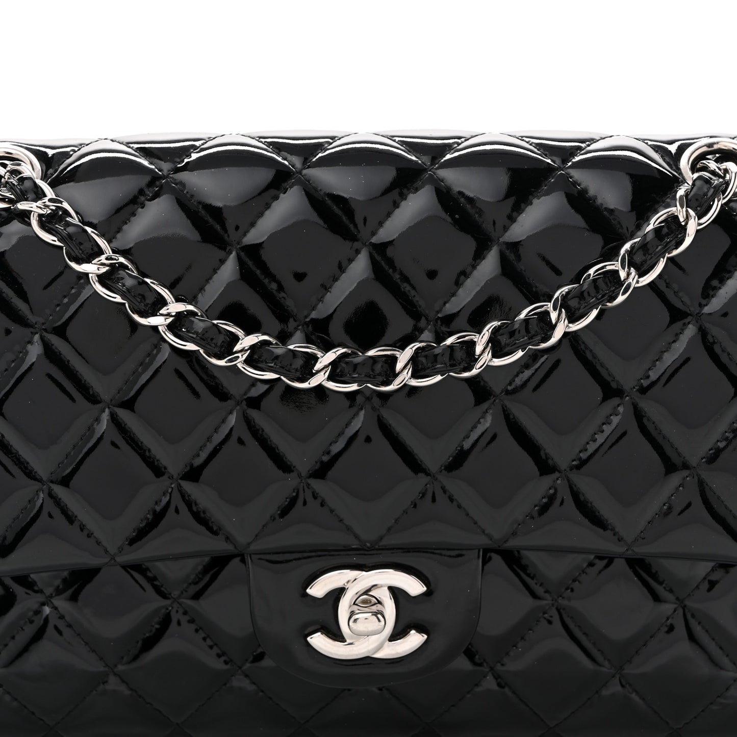 Patent Quilted Medium Double Flap Black