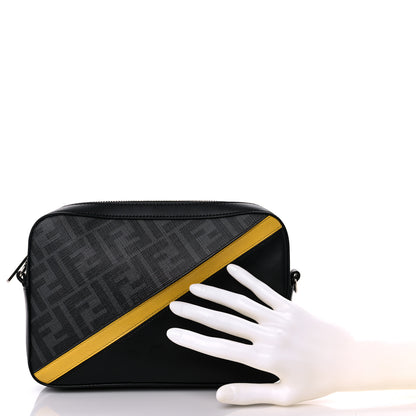 Fendi Glazed Fabric Vitello Liberty FF 1974 Diagonal Medium Camera Case Black Sunflower 3 of 13