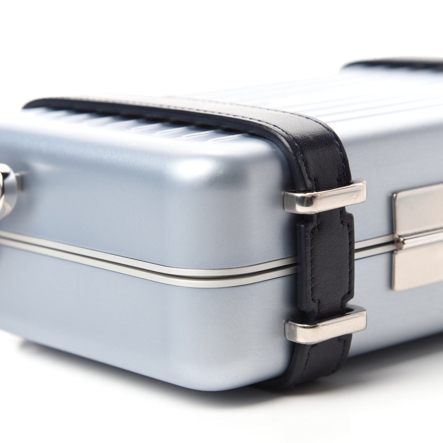 X RIMOWA Aluminum Personal Clutch On Strap Bleu