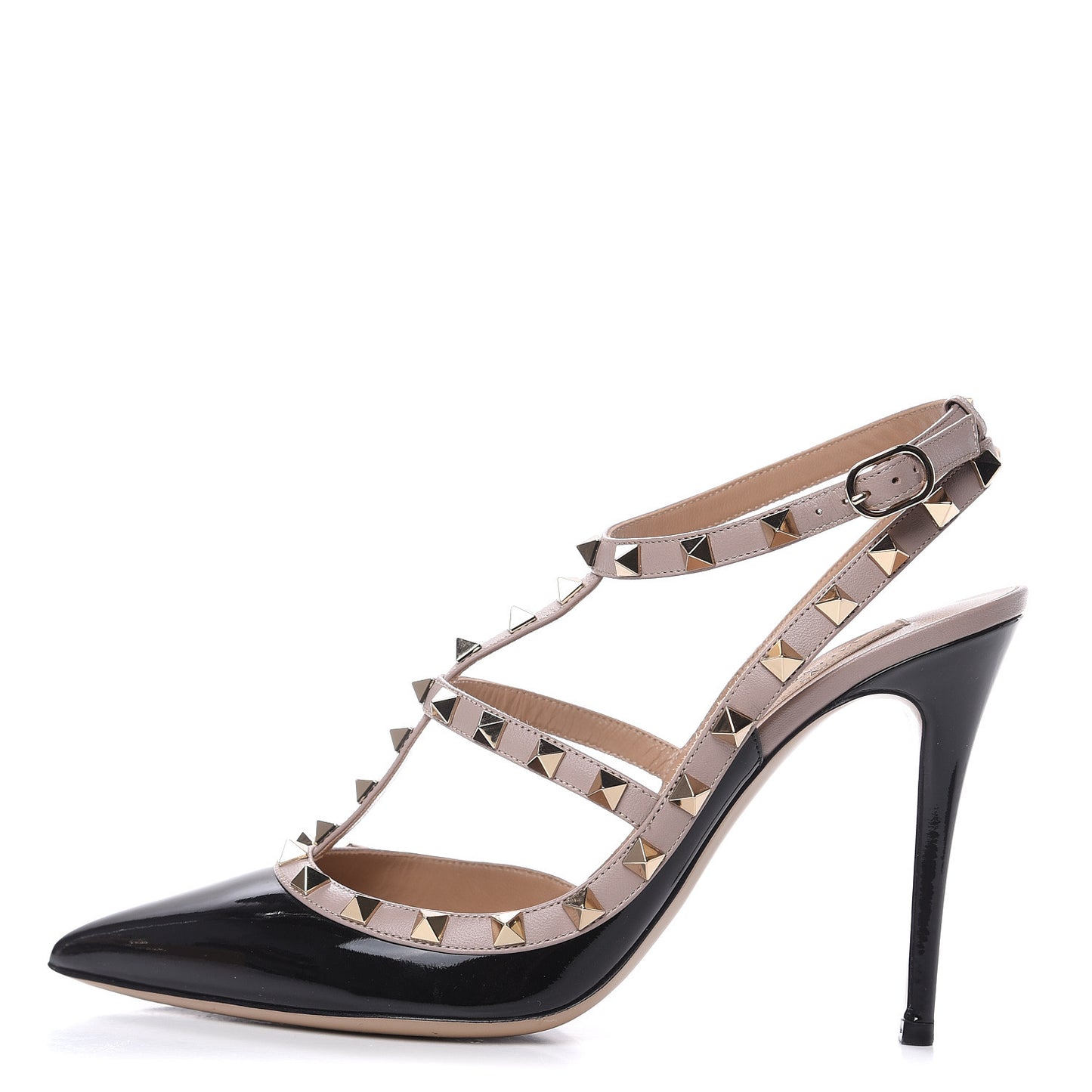 Patent Nappa Rockstud Ankle Strap 100mm Pumps 40.5 Black Poudre