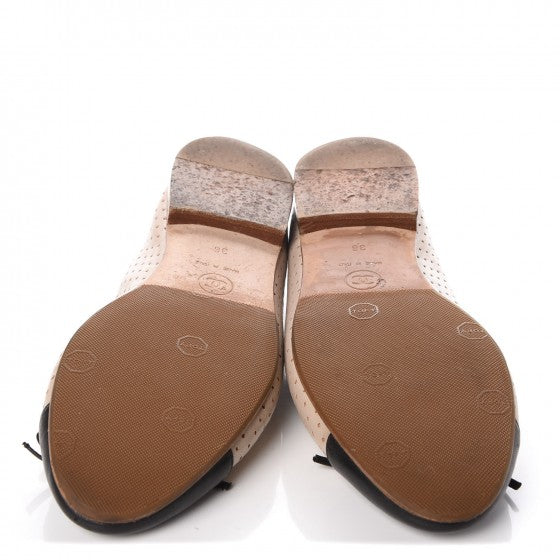 Chanel Lambskin Perforated Cap Toe Ballerina Flats 36 Beige Black 6 of 10