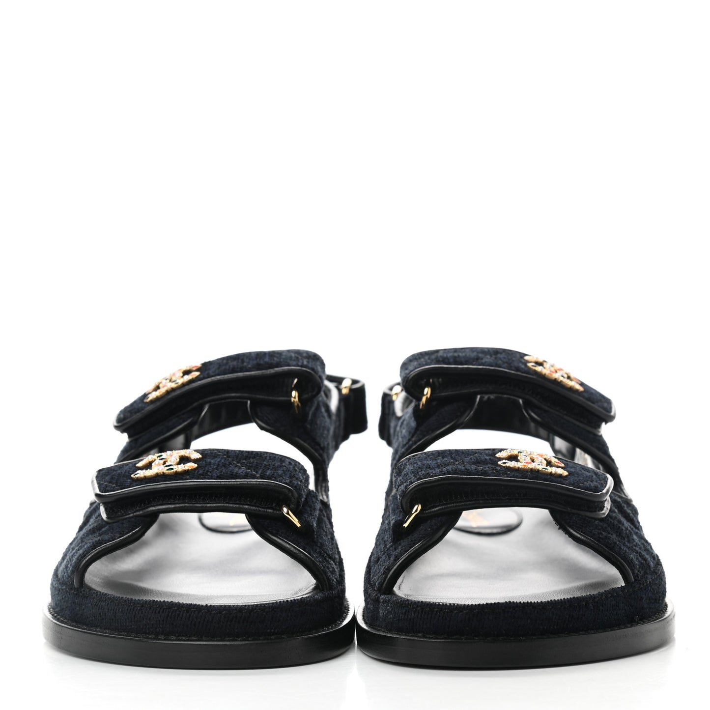 Velvet Velcro Dad Sandals 38 Navy Blue