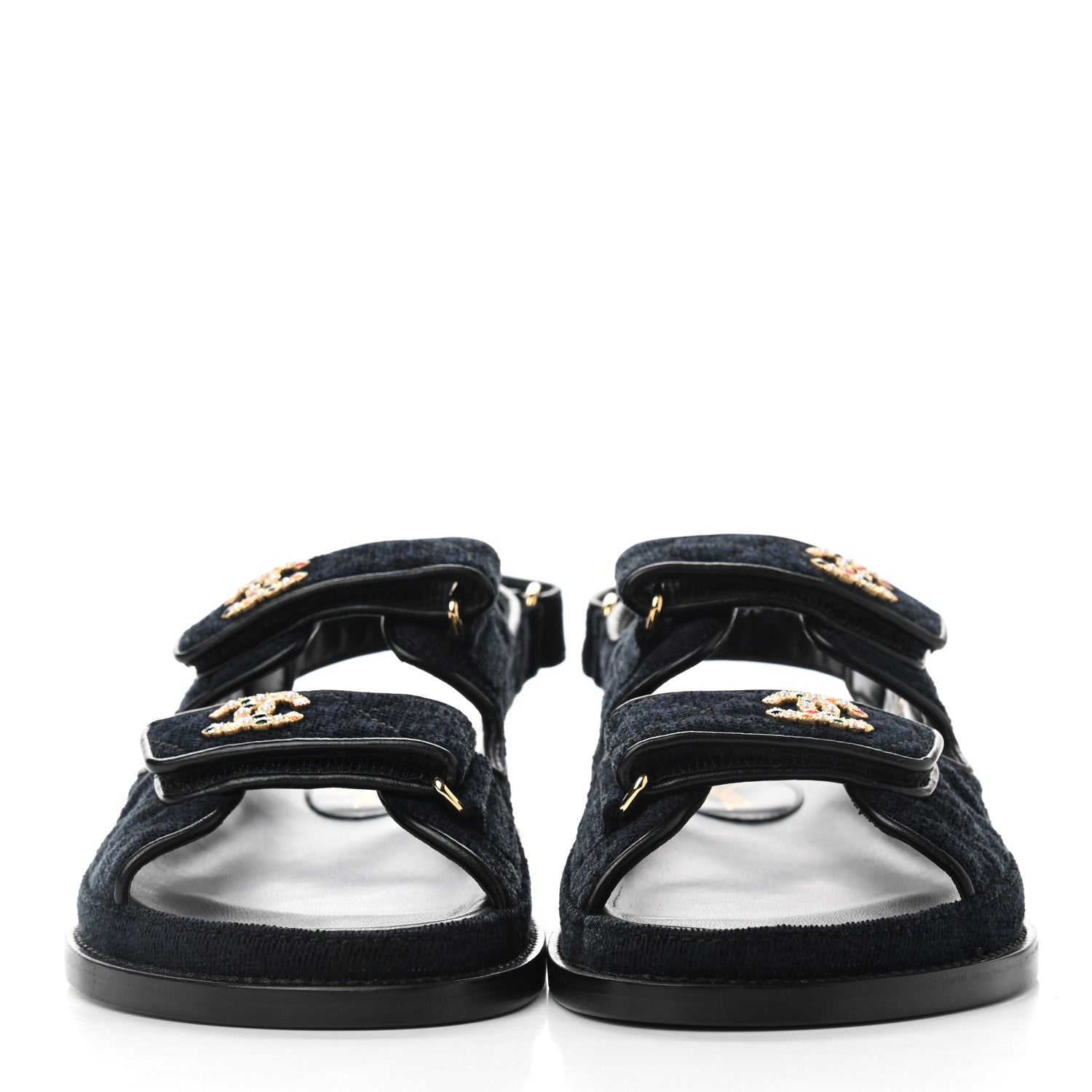 Chanel Velvet Velcro Dad Sandals 38 Navy Blue 2 of 9