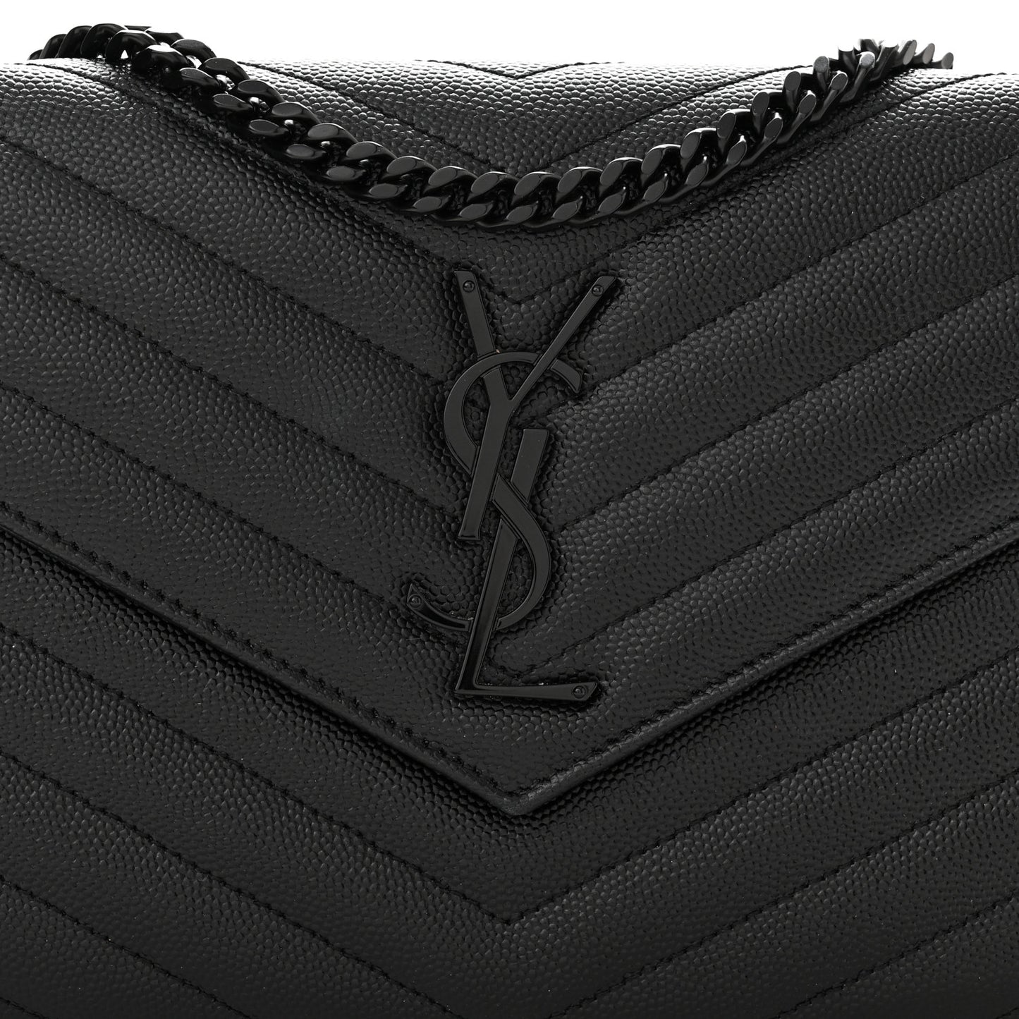 Grain De Poudre Matelasse Chevron Monogram Monochrome Chain Wallet Black