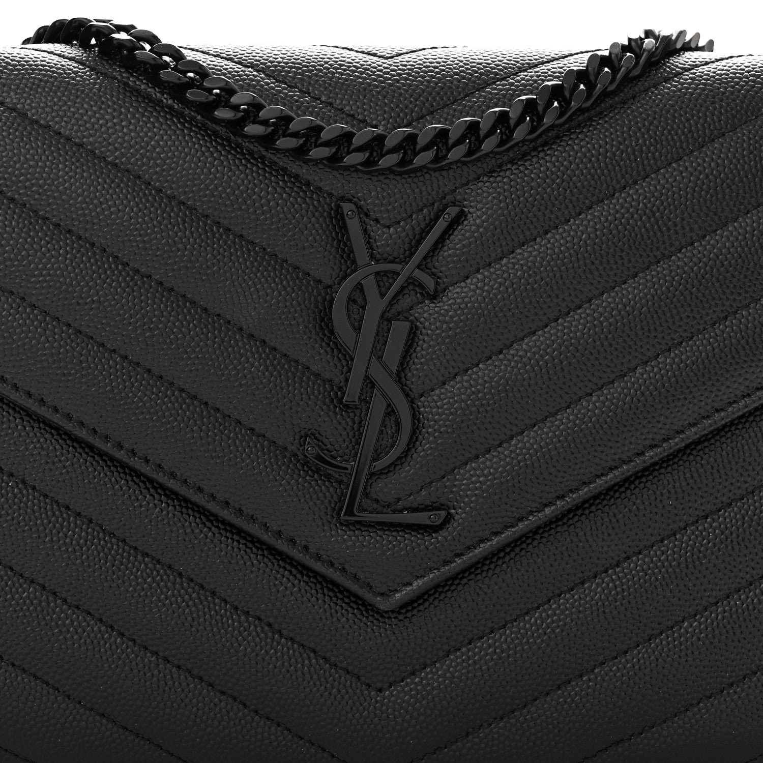 Saint Laurent Grain De Poudre Matelasse Chevron Monogram Monochrome Chain Wallet Black 7 of 11