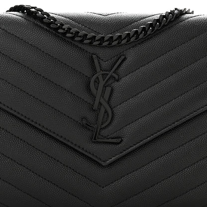 Saint Laurent Grain De Poudre Matelasse Chevron Monogram Monochrome Chain Wallet Black 7 of 11