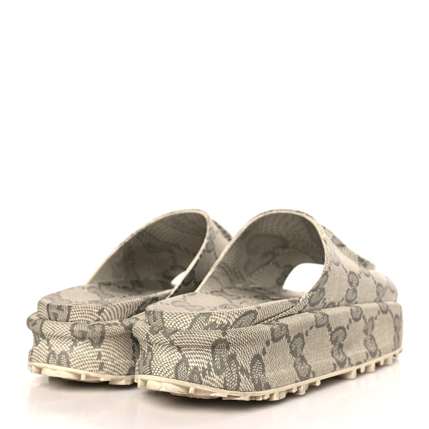 Cubic Rubber GG Monogram Mens Interlocking G Platform 42mm Slide Sandals 9 Beige Ebony