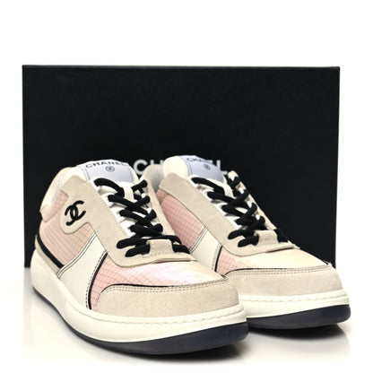 Chanel Suede Fabric Calfskin Womens CC Sneakers 40 Pink Grey White 8 of 8