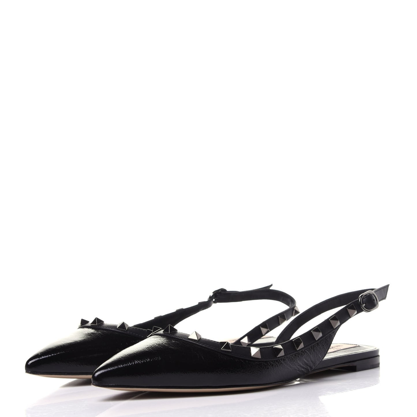 Patent Rockstud Slingback Flats 39 Black