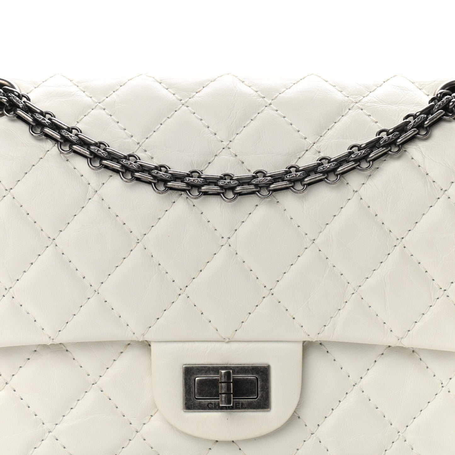 Aged Calfskin Quilted 2.55 Reissue 225 Flap White