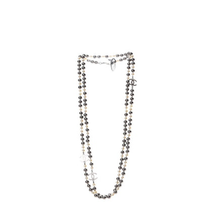 Chanel Pearl CC Long Necklace Silver Pearly White Grey 3 of 6