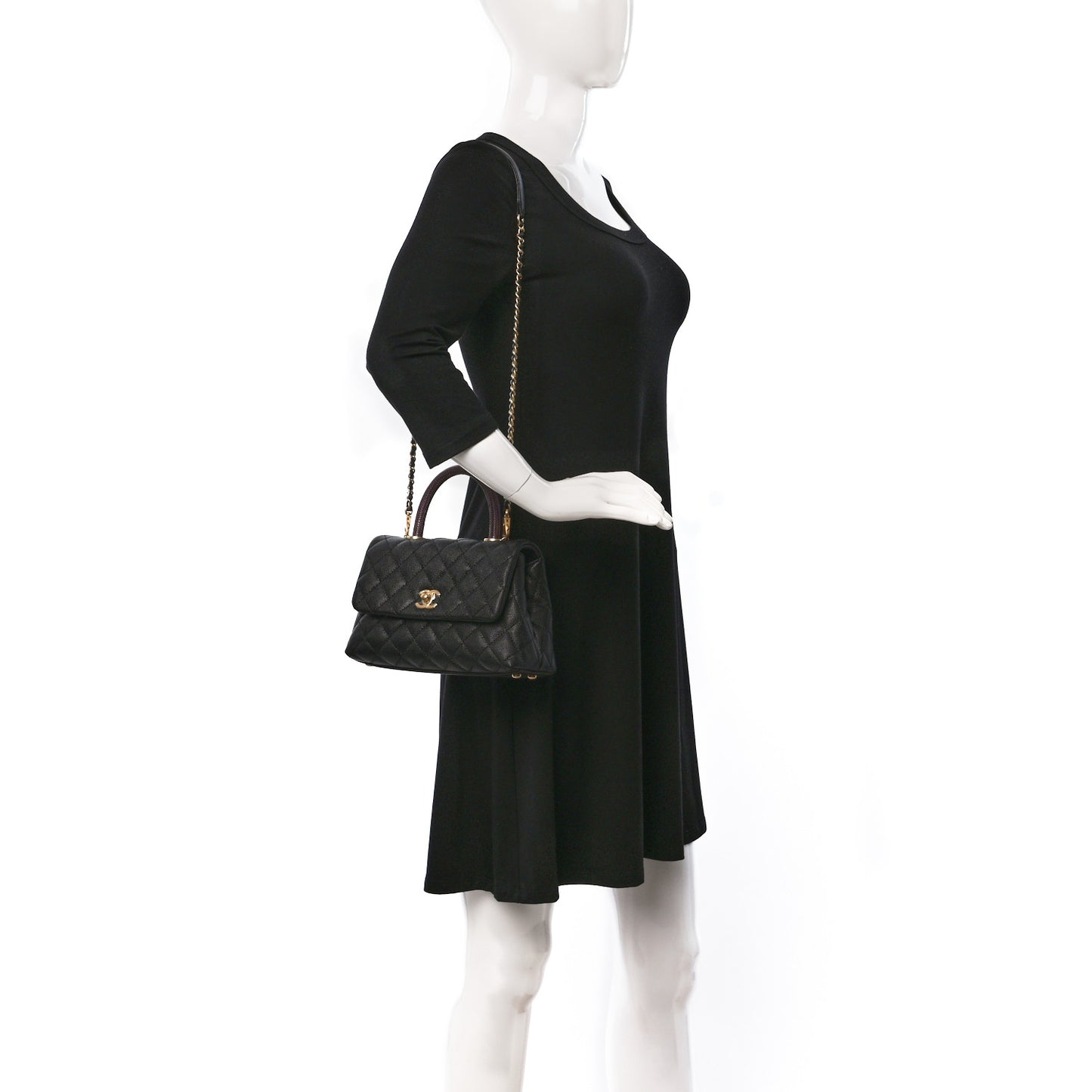 Caviar Lizard Quilted Mini Coco Handle Flap Black