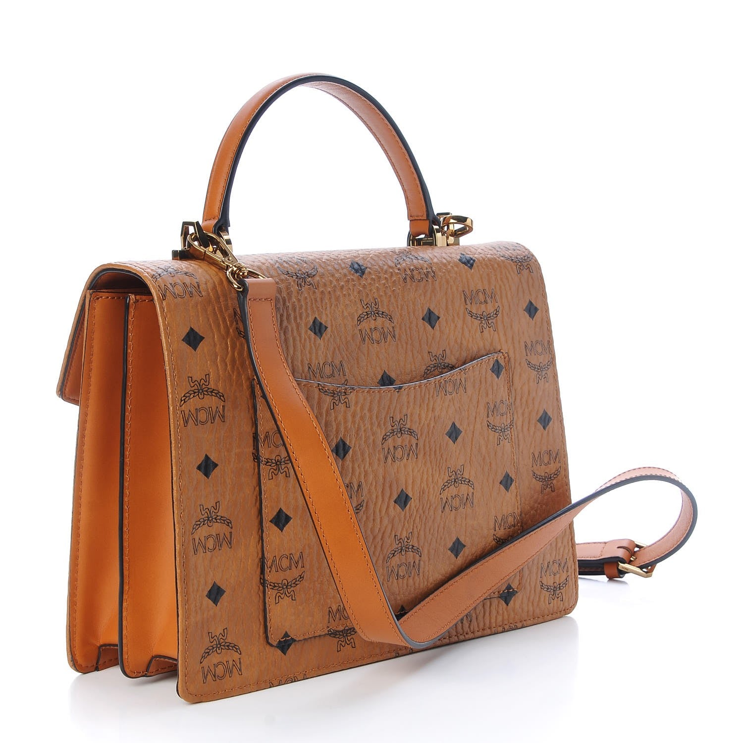 MCM Visetos Medium Patricia Satchel Cognac 5 of 20