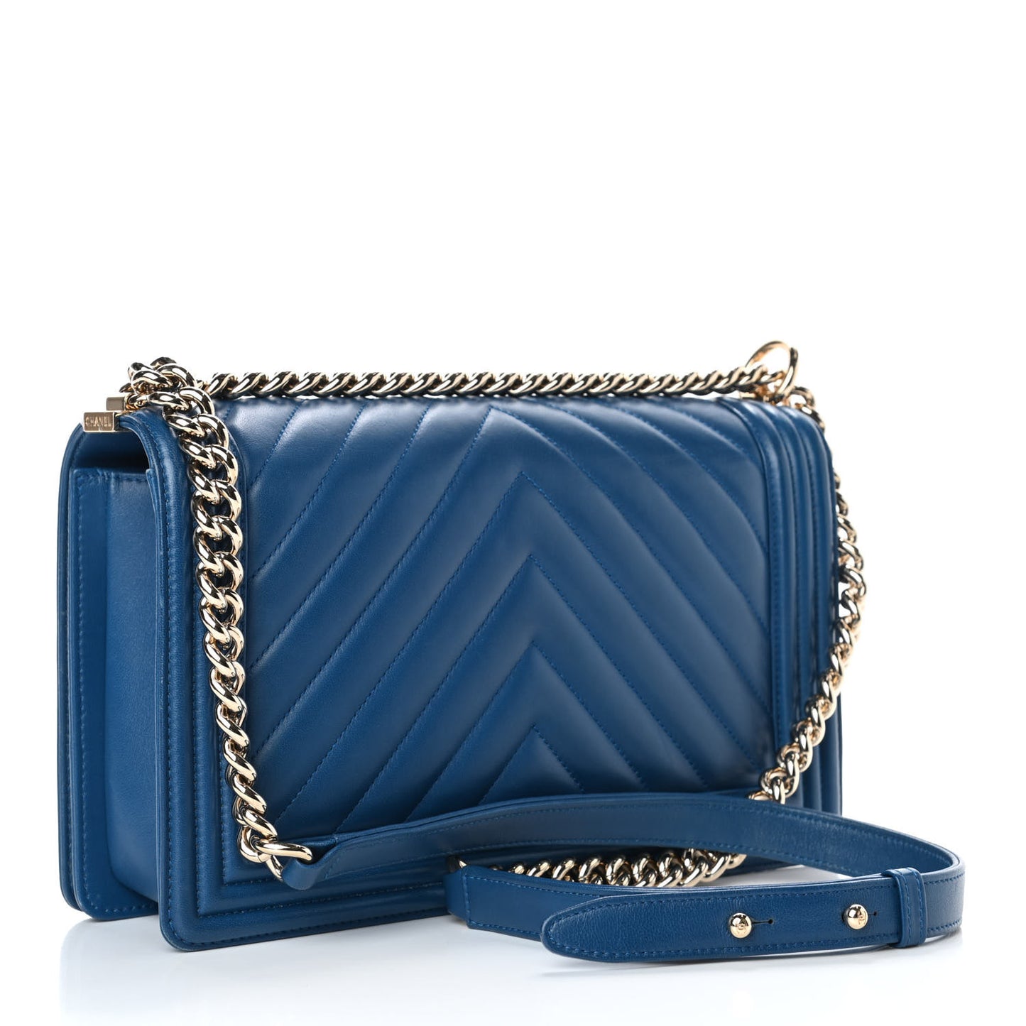 Calfskin Chevron Quilted New Medium Boy Flap Blue