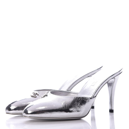 Chanel Metallic Goatskin CC Mules 38.5 Silver 3 of 13