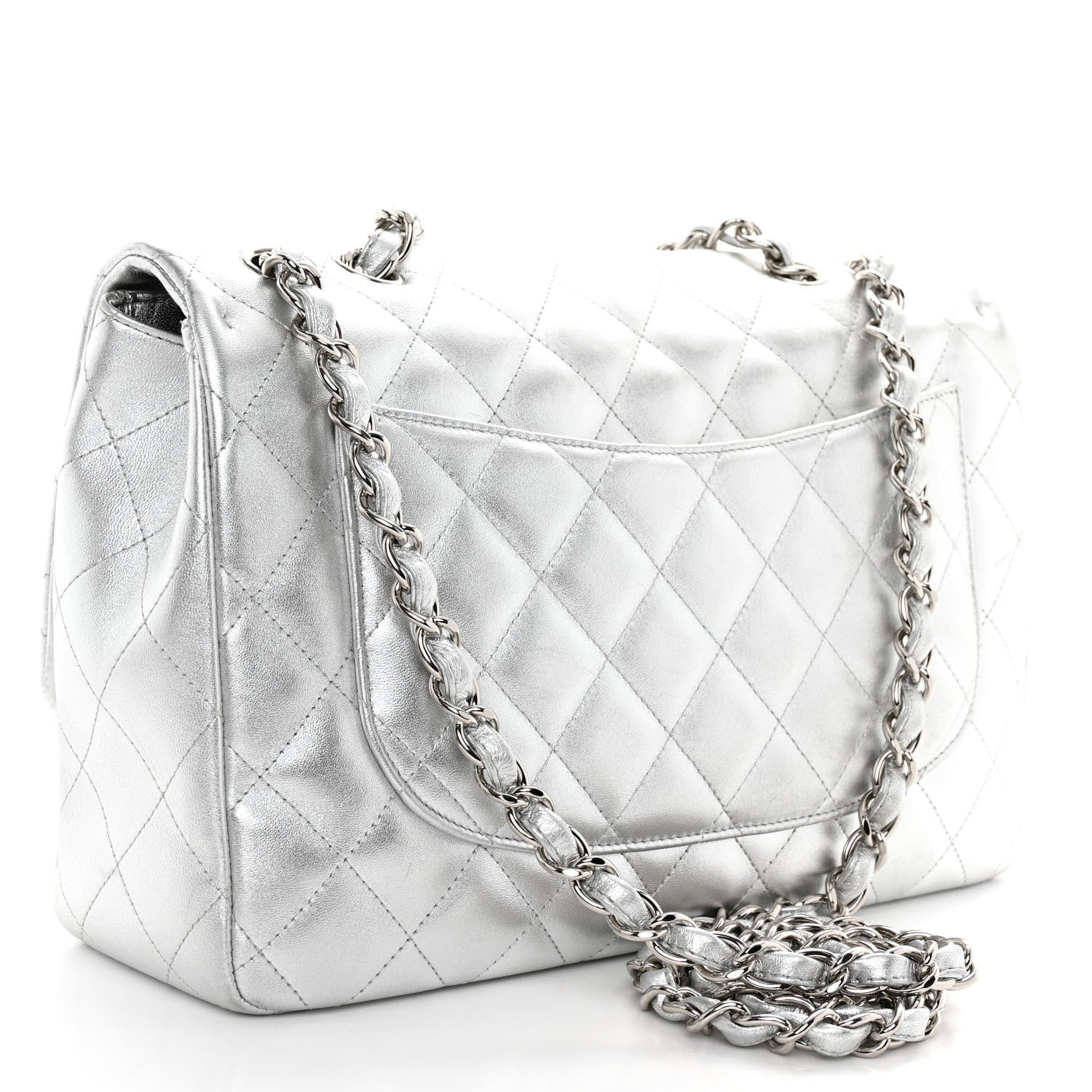 Chanel Metallic Lambskin Quilted Jumbo Single Flap Silver 3 of 10