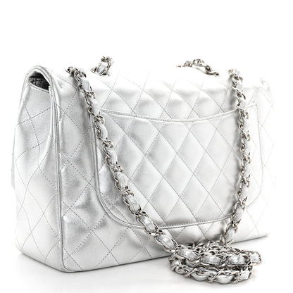 Chanel Metallic Lambskin Quilted Jumbo Single Flap Silver 3 of 10