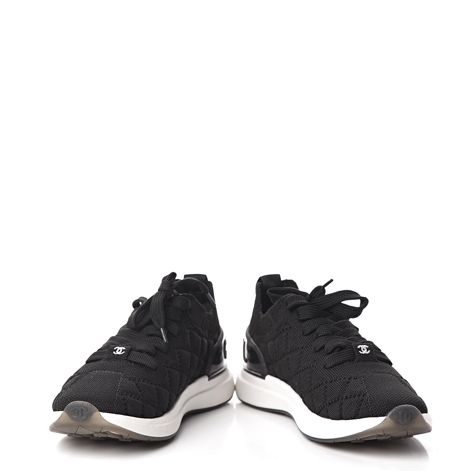 Chanel Mixed Fibers Quilted Womens CC Sneakers 35.5 Black 5 of 9