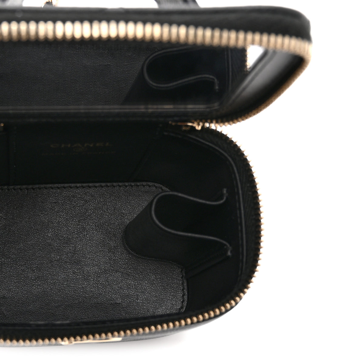Caviar Quilted Top Handle Mini Vanity Case With Chain Black