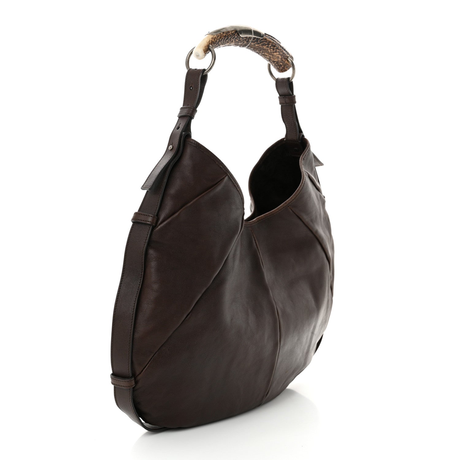 Saint Laurent Calfskin Horn Mombasa Hobo Dark Brown 3 of 10
