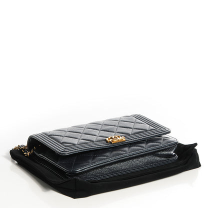 Chanel Metallic Calfskin Quilted Boy Wallet On Chain WOC Charcoal 4 of 9