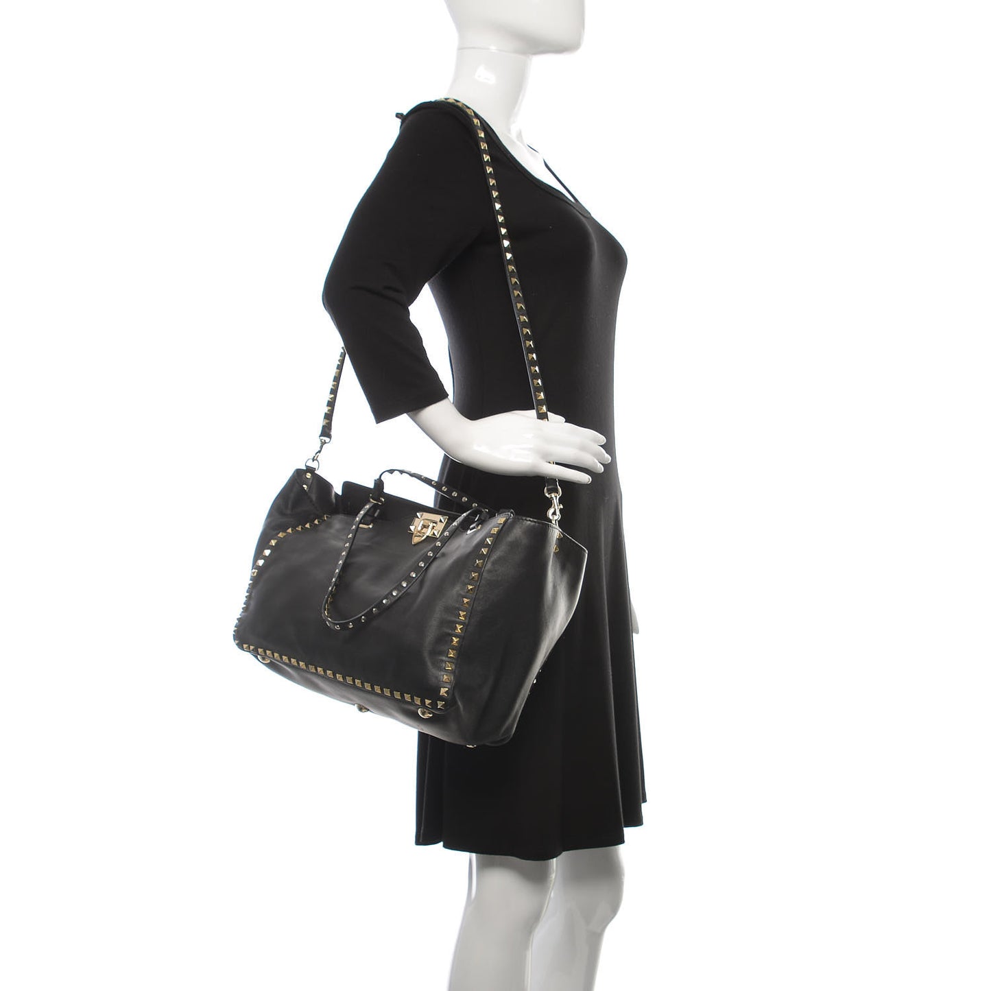 Vitello Medium Rockstud Tote Black