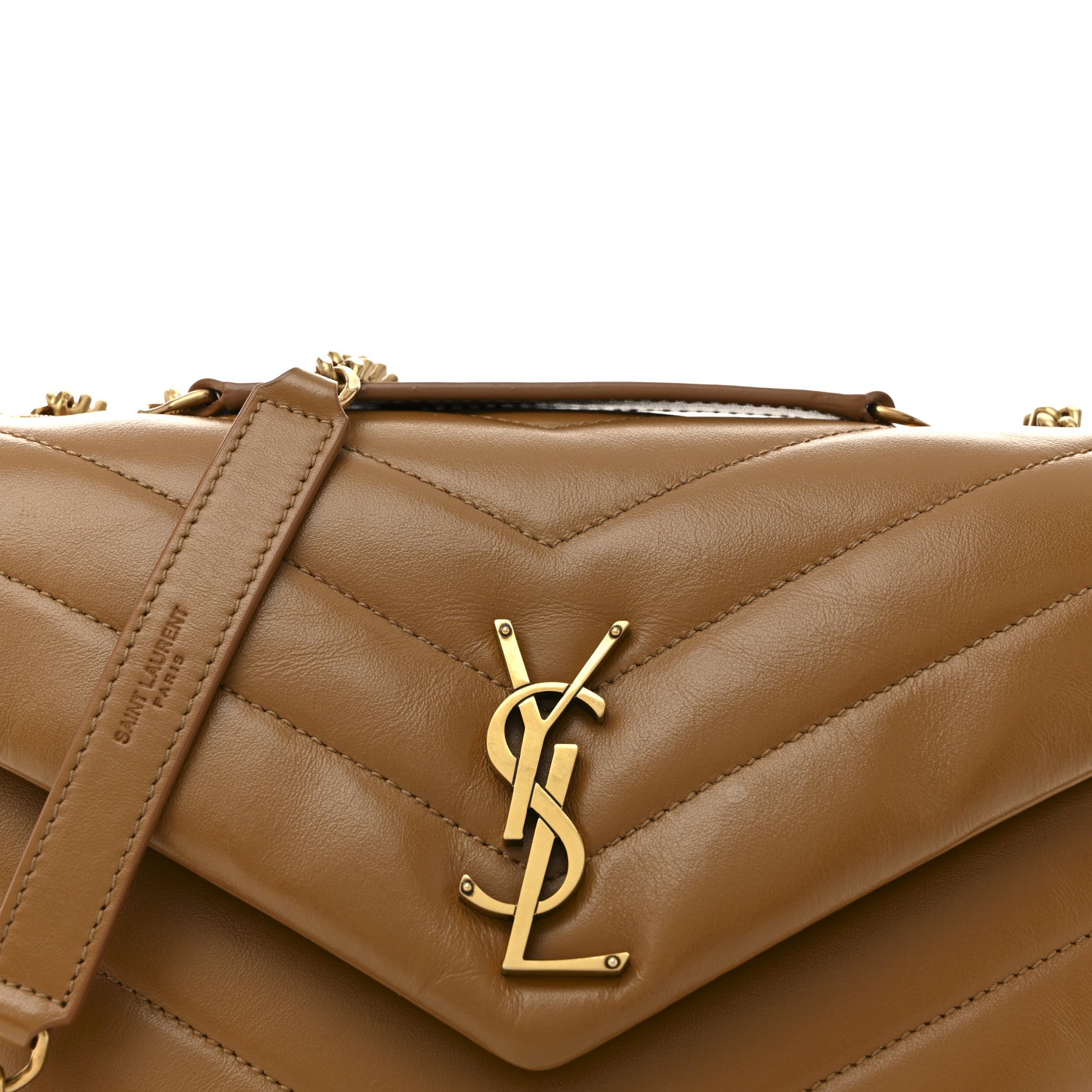 Saint Laurent Calfskin Y Quilted Monogram Small Loulou Chain Satchel Dark Natural 8 of 11