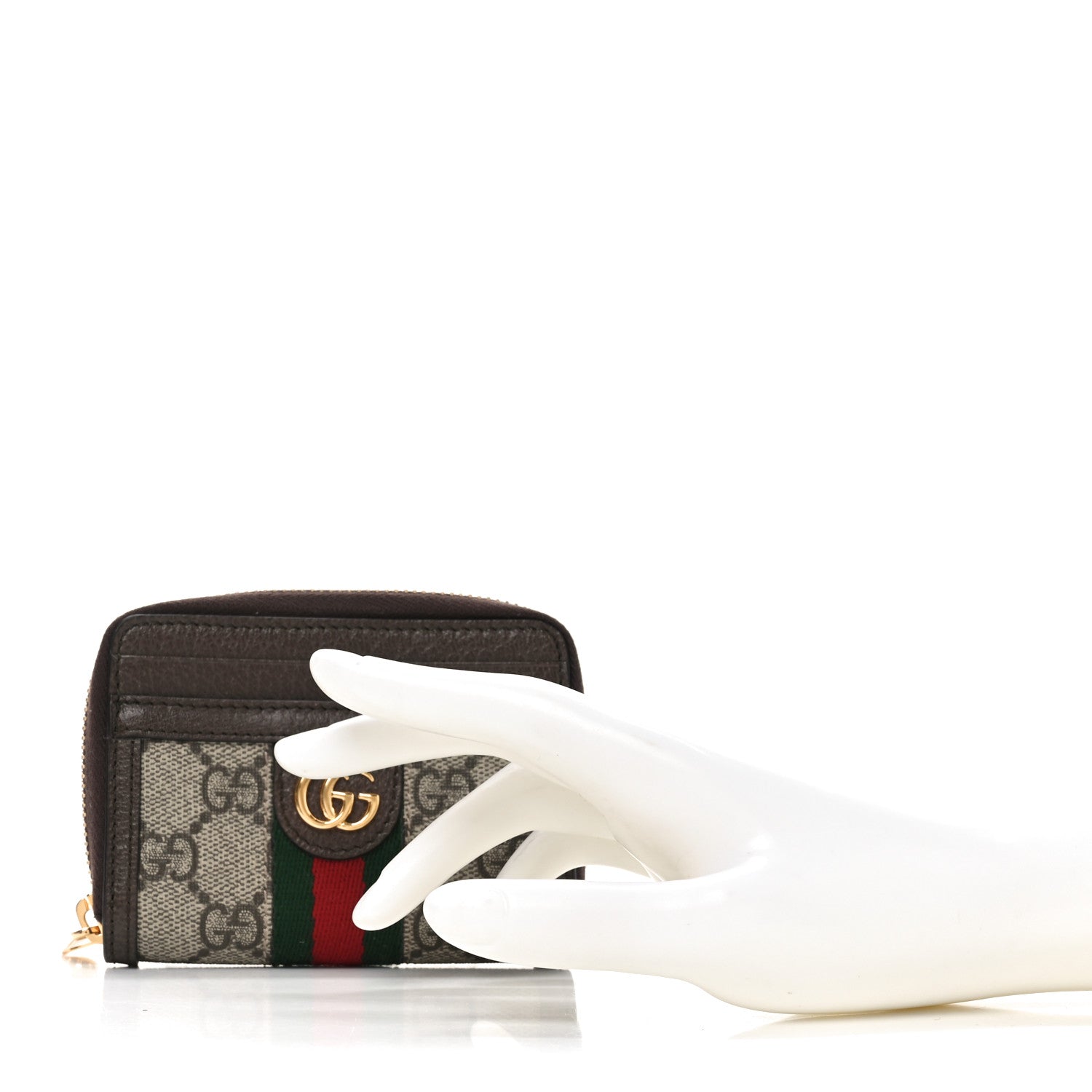Gucci GG Supreme Monogram Textured Dollar Calfskin Web Ophidia Zip Around Card Case Wallet Beige Ebony New Acero 2 of 6