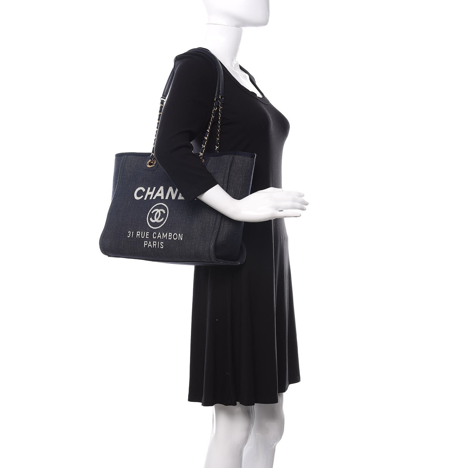 Chanel Denim Small Deauville Tote Dark Blue 2 of 11