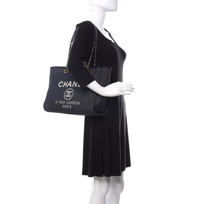 Chanel Denim Small Deauville Tote Dark Blue 2 of 11