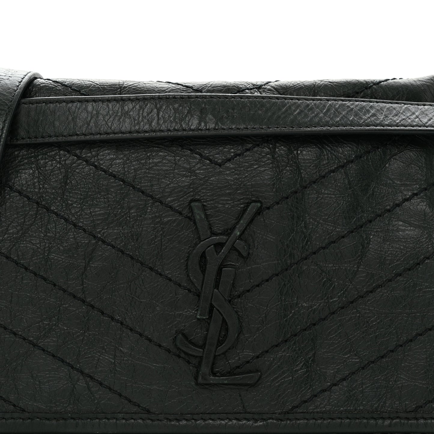 Crinkled Lambskin Matelasse Monogram Medium Niki Chain Satchel Dark Green