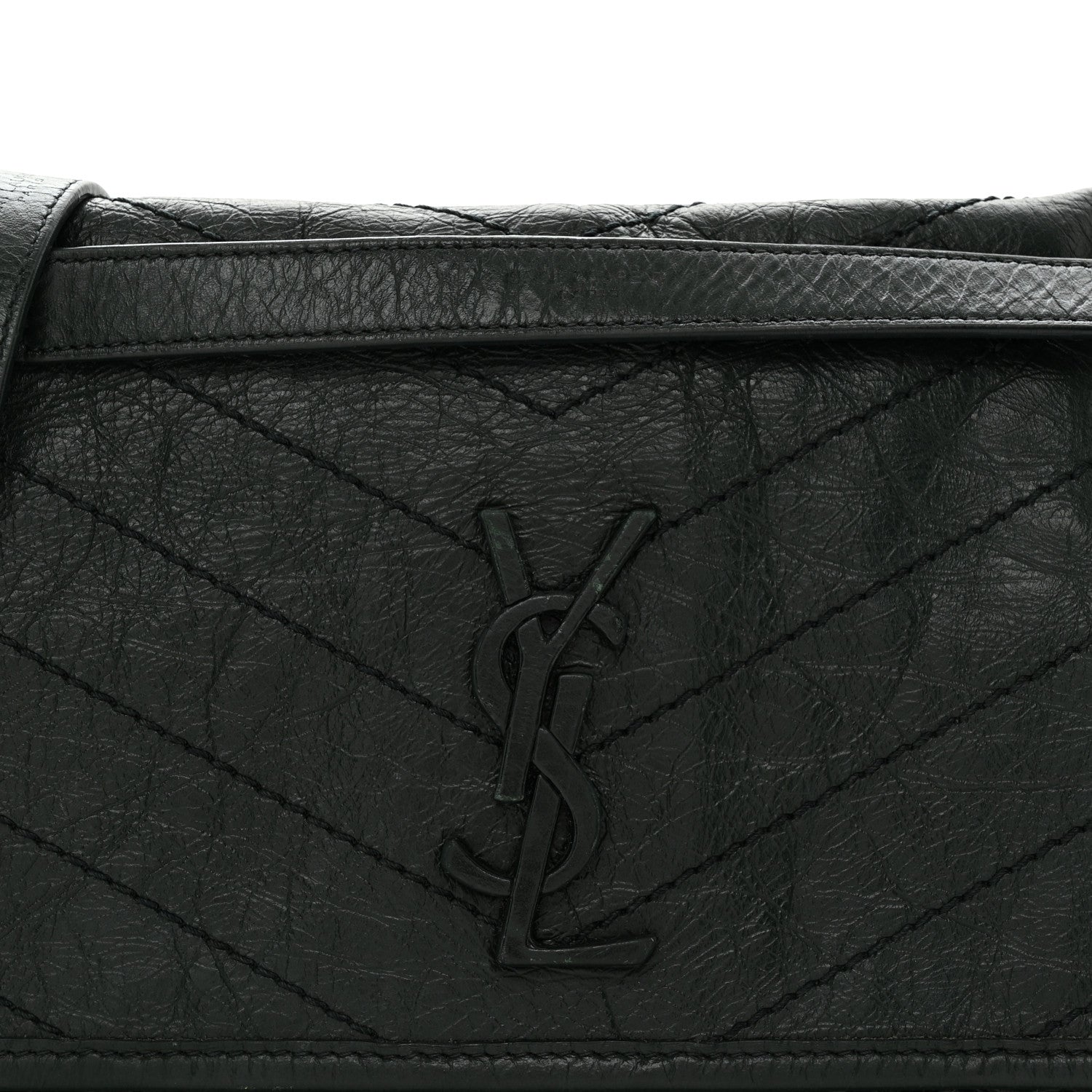 Saint Laurent Crinkled Lambskin Matelasse Monogram Medium Niki Chain Satchel Dark Green 8 of 11