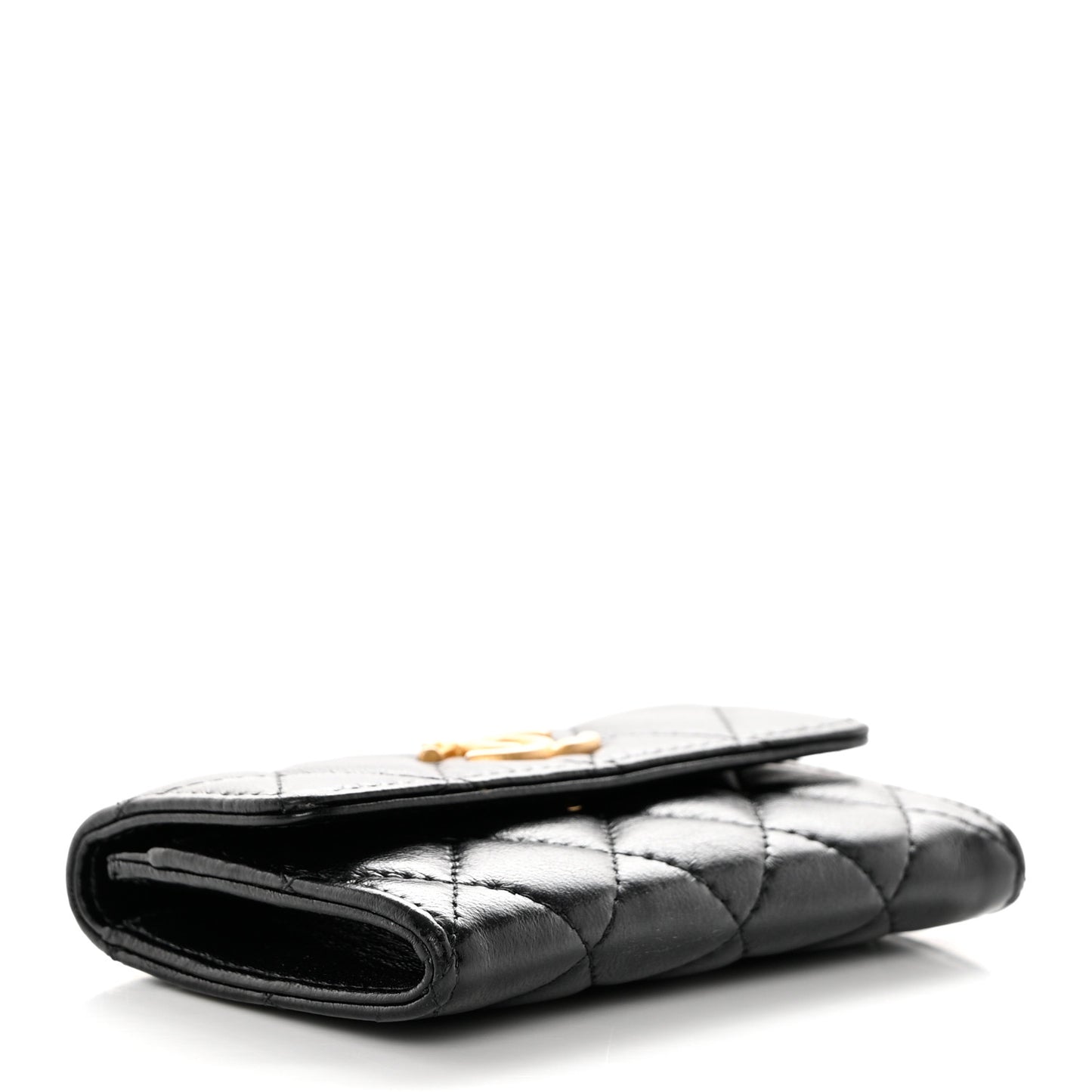 Lambskin Quilted Flap Card Holder Black