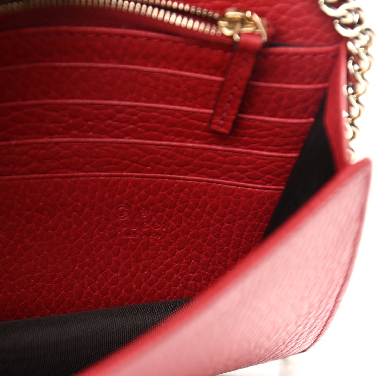 Dollar Calfskin Interlocking G Chain Wallet Red