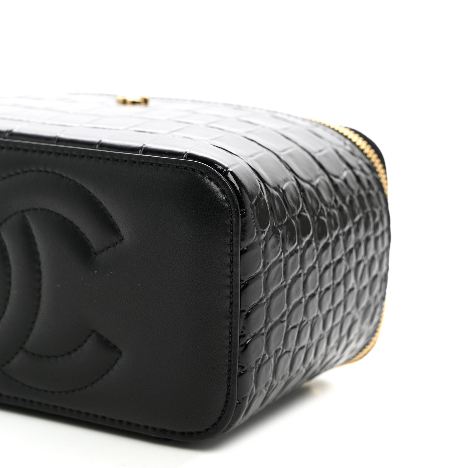 Chanel Calfskin Crocodile Embossed Crococo Small Top Handle Vanity Case With Chain Black 10 of 10