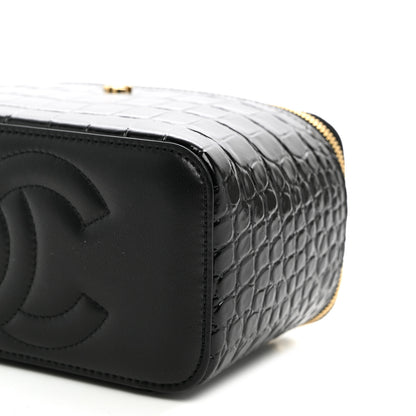 Chanel Calfskin Crocodile Embossed Crococo Small Top Handle Vanity Case With Chain Black 10 of 10