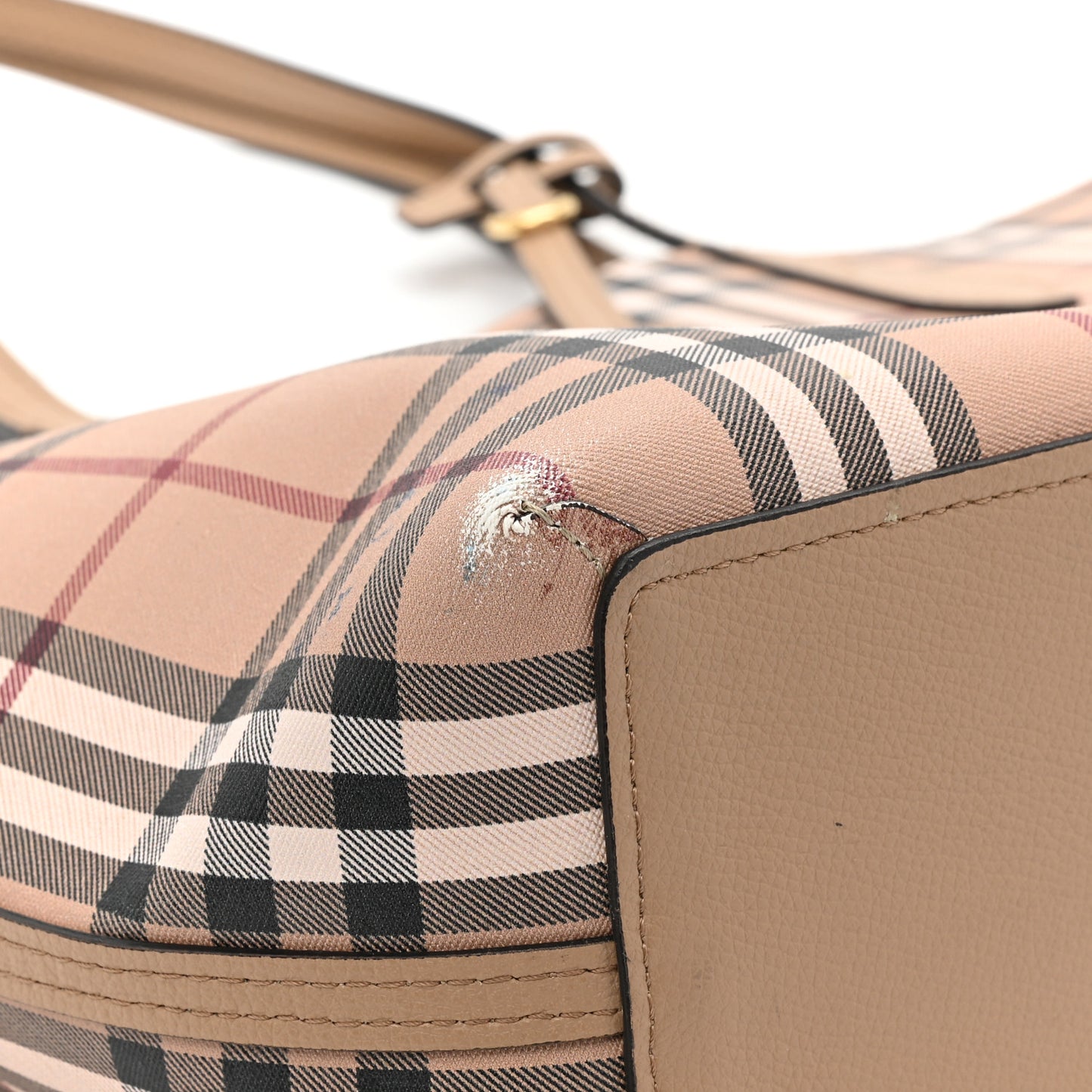 Grainy Calfskin Haymarket Check Medium Reversible Tote Camel