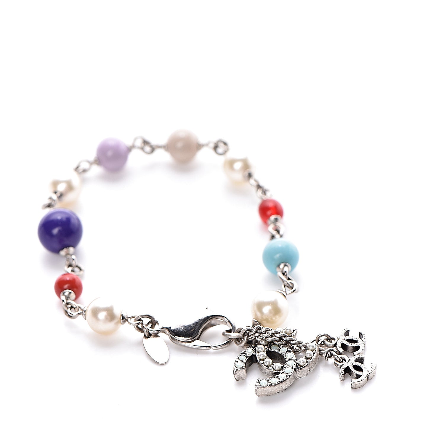Pearl Beaded CC Charm Bracelet Multicolor
