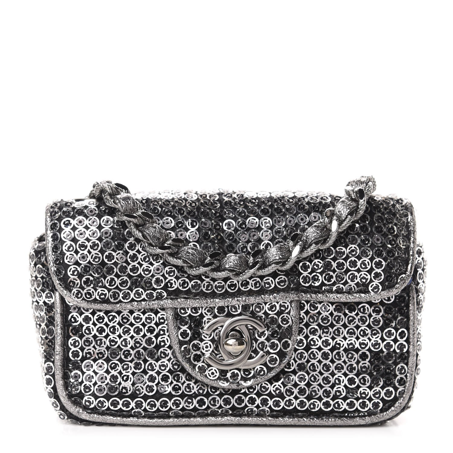 Chanel Sequin Micro Flap Dark Silver 1 of 12