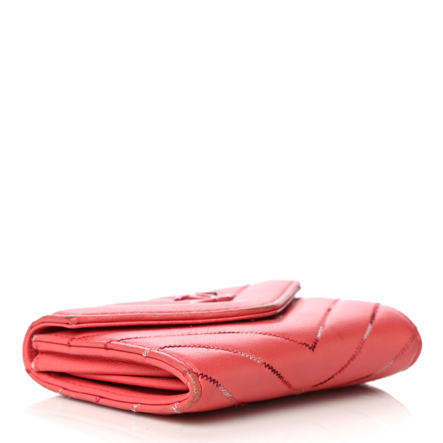 Lambskin Chevron Quilted Card Holder Pink