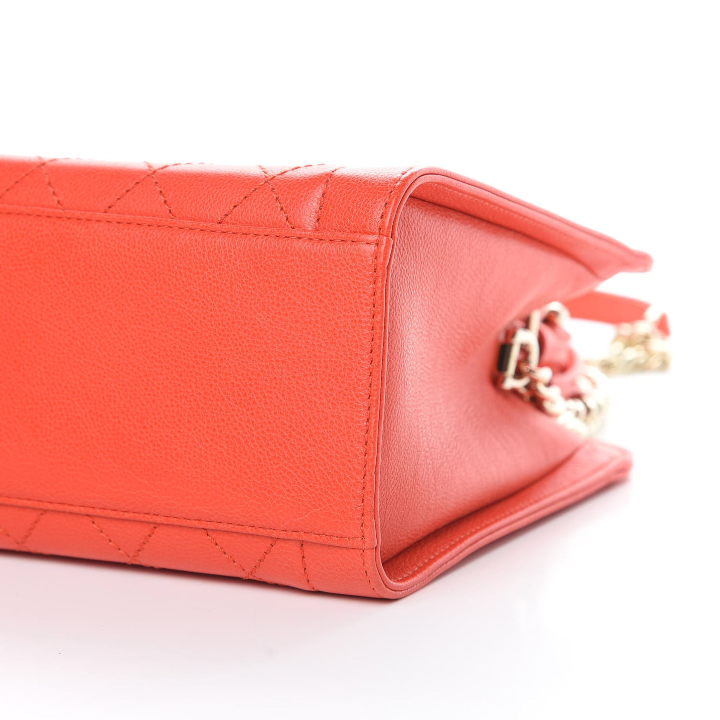 Grained Calfskin Stitched Small Label Click Shopper Tote Red