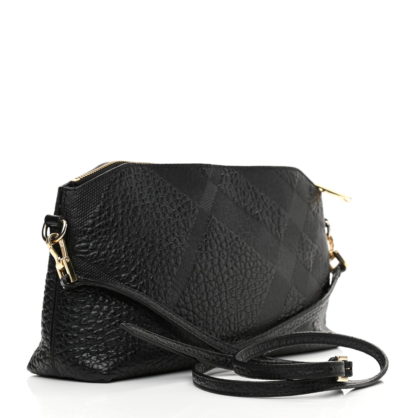 Signature Grain Calfskin Check Embossed Small Chichester Crossbody Clutch Bag Black