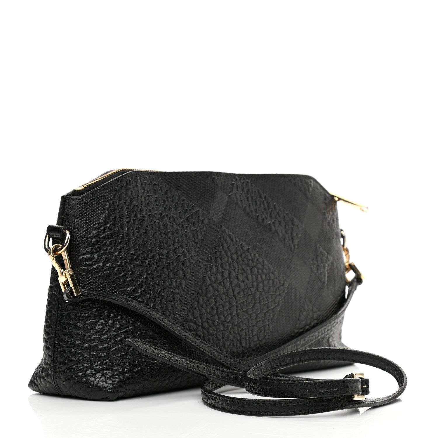 Burberry Signature Grain Calfskin Check Embossed Small Chichester Crossbody Clutch Bag Black 3 of 14