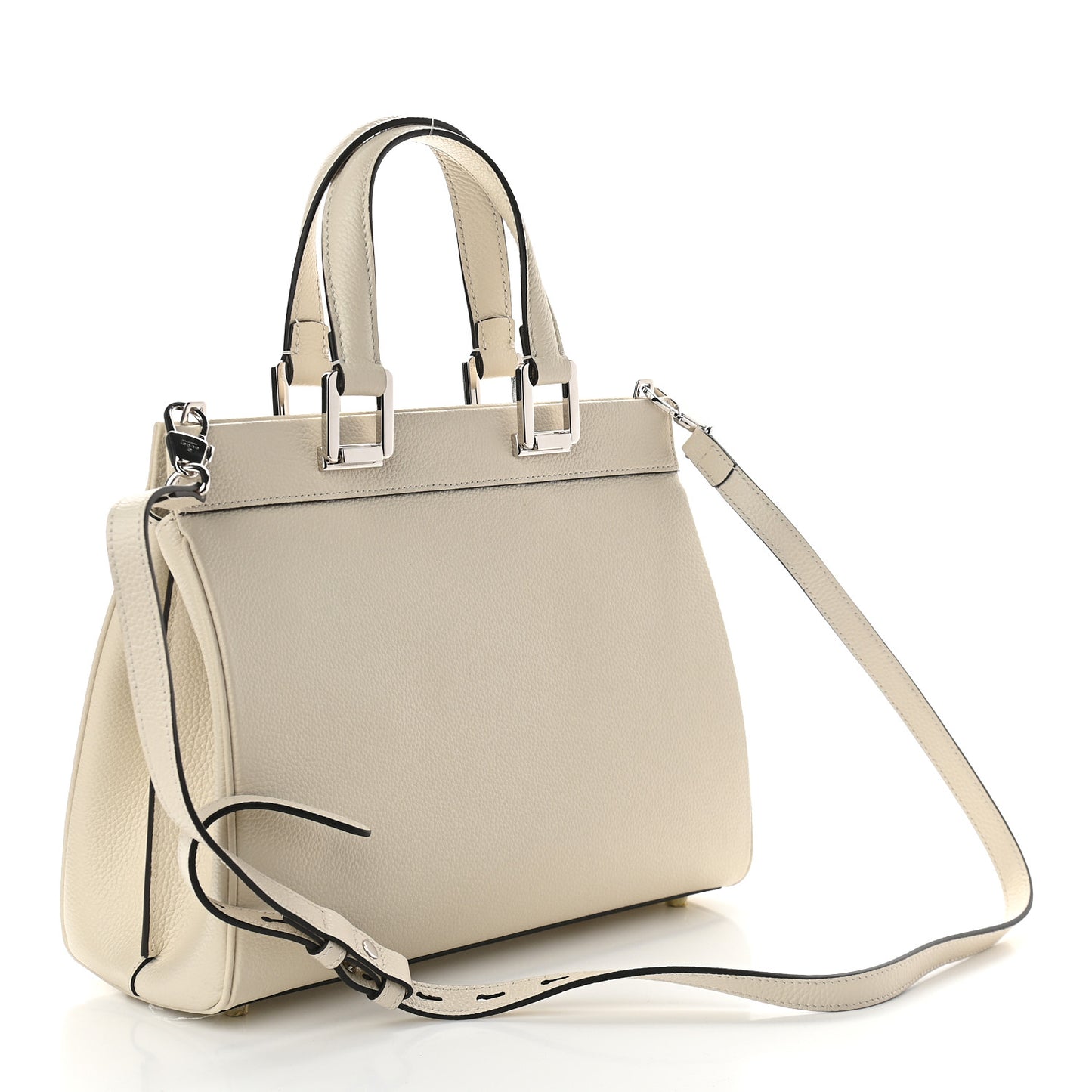 Grainy Calfskin Small Zumi Top Handle Bag Mystic White