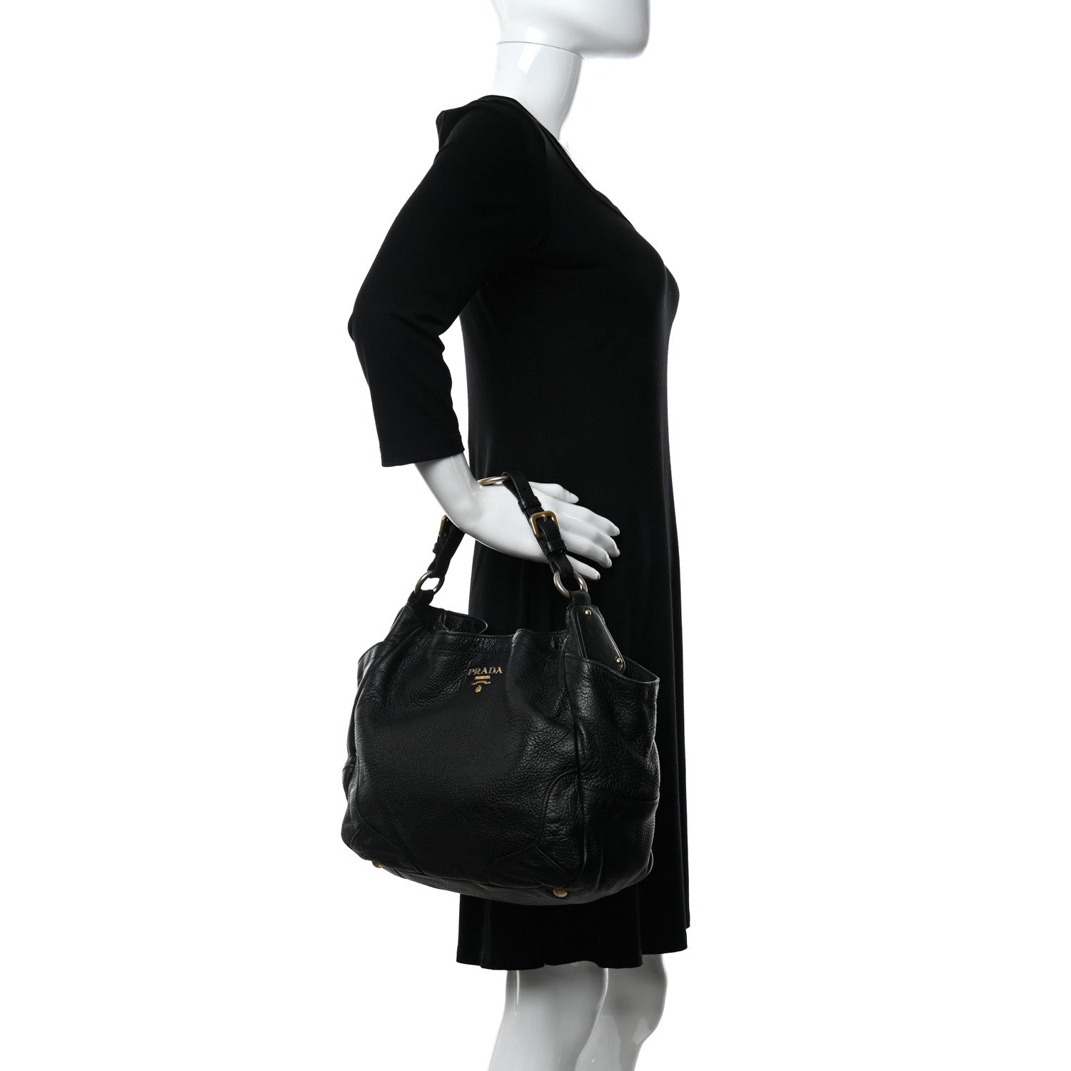 Prada Vitello Daino Side Pocket Hobo Black 2 of 10