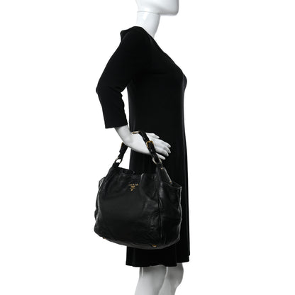 Prada Vitello Daino Side Pocket Hobo Black 2 of 10