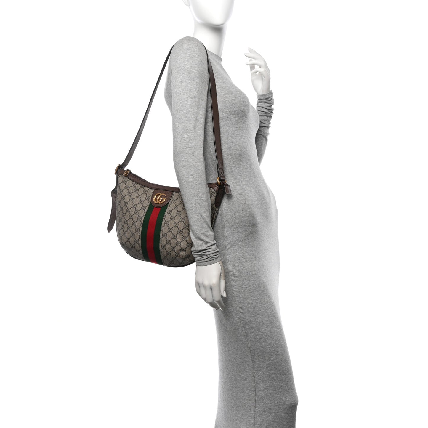 GG Supreme Monogram Web Small Ophidia Half Moon Hobo Brown
